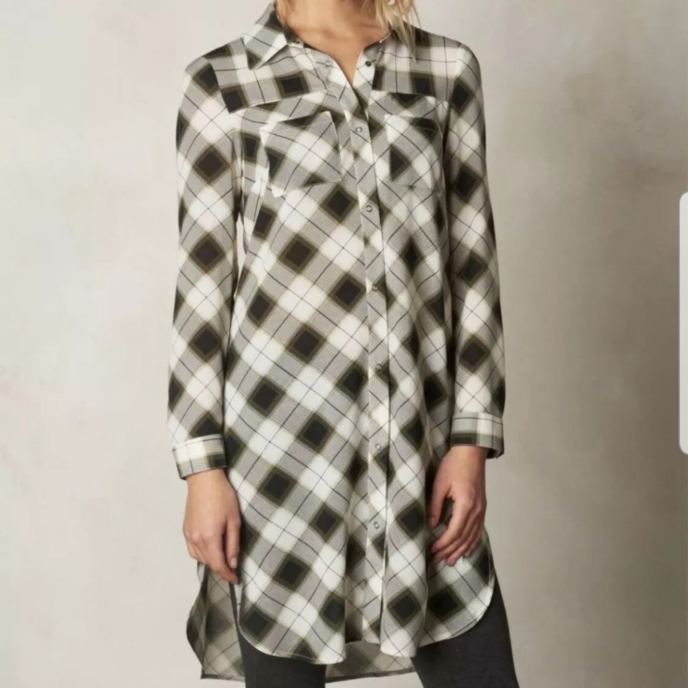 Prana Black and White Plaid Long Shirt Dress